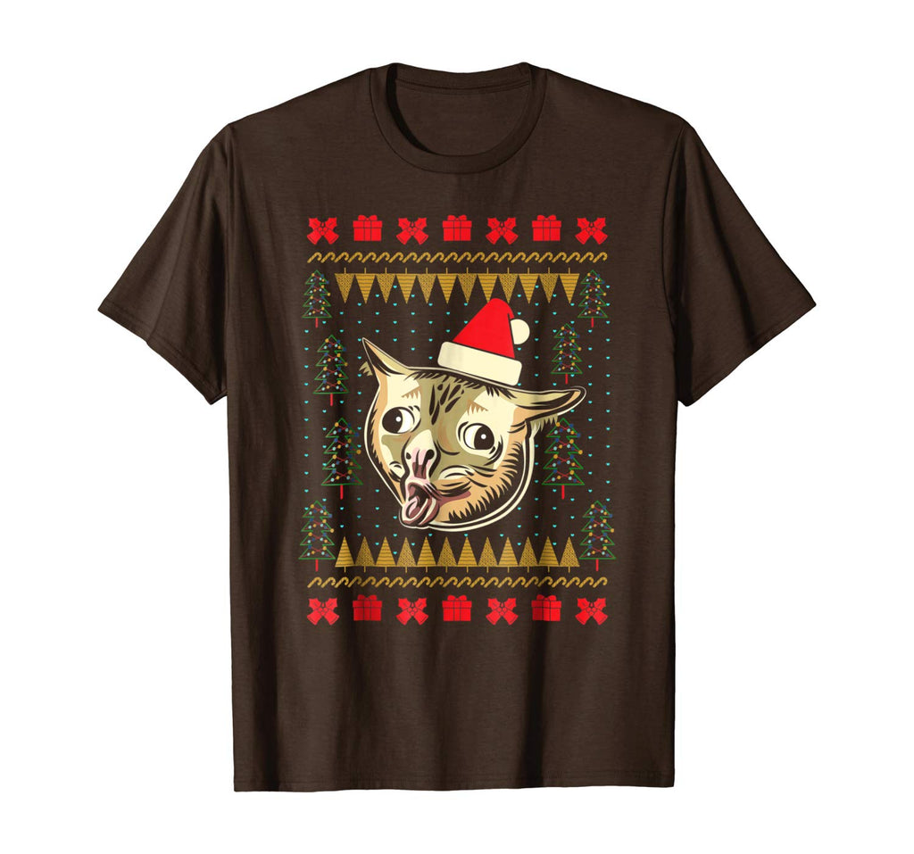 Ugly Christmas Sweater Coughing Cat Meme Tee Shirt