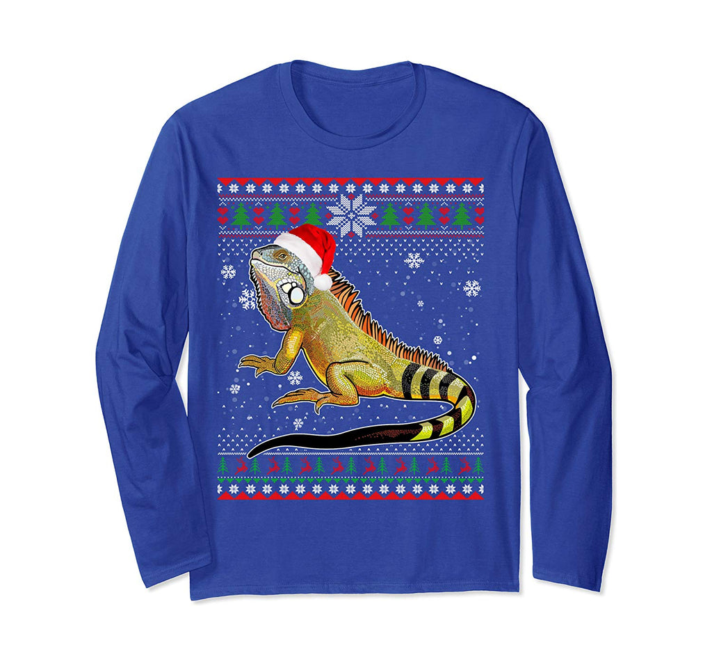 Merry Christmas Iguana Santa Hat In Snow Ugly Sweater Long Sleeve T-Shirt