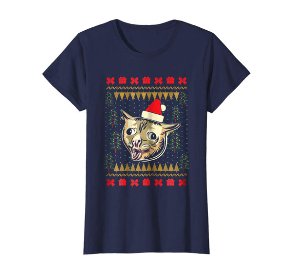Ugly Christmas Sweater Coughing Cat Meme Tee Shirt