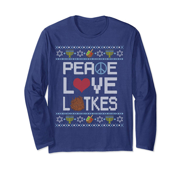 Funny Hanukkah Ugly Sweater shirt Peace Love Latkes Jewish Long Sleeve T-Shirt
