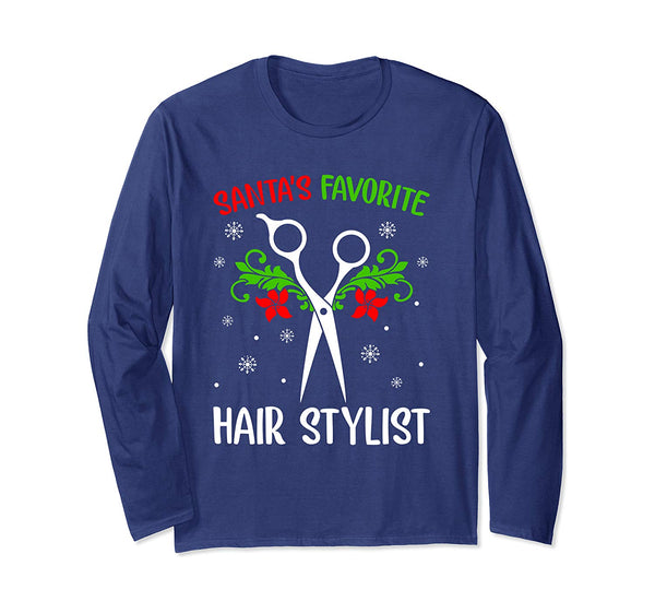 Santa's Favorite Hairstylist T-Shirt Christmas Gift Shirt Long Sleeve T-Shirt