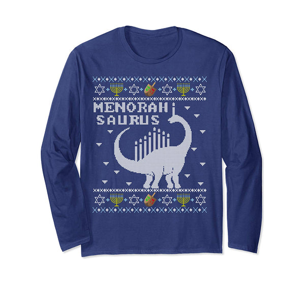Cute menorah saurus Funny Dinosaur Ugly Hanukkah Sweater Long Sleeve T-Shirt