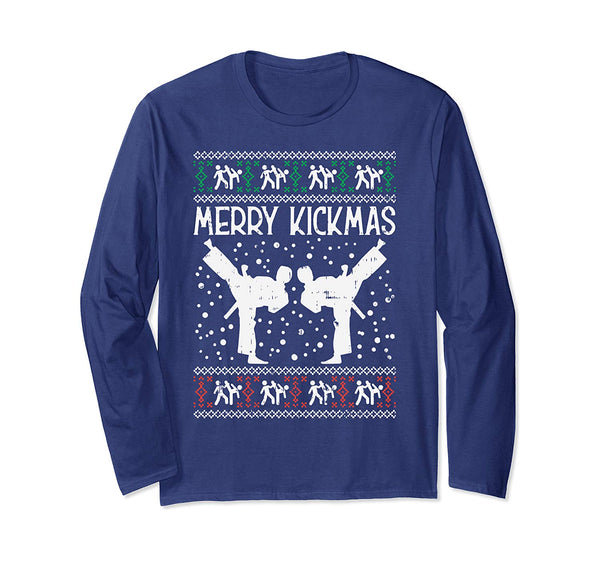 Merry Kickmas Ugly Christmas Karate Jiu Jitsu Martial Gift Long Sleeve T-Shirt