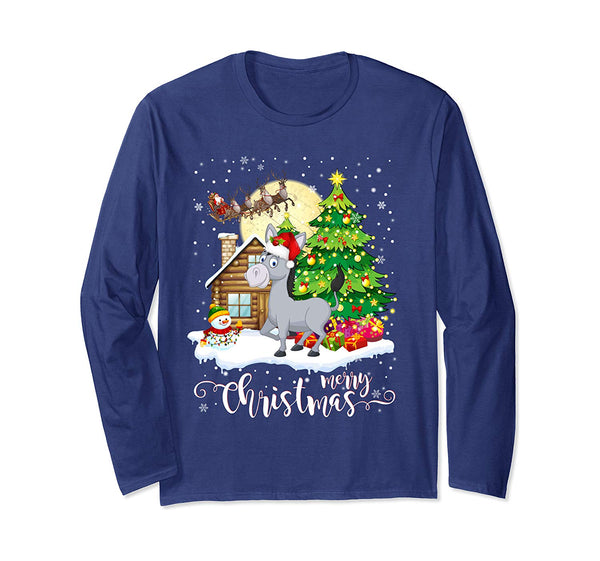 Funny Cute Donkey Lover Merry Christmas 2019 Gift Long Sleeve T-Shirt