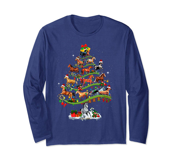 Horse Tree Christmas Candy Cane Gift Ornament Long Sleeve T-Shirt