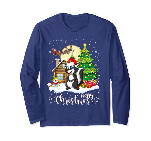 Funny Cute Skunk Lover Merry Christmas 2019 Gift Long Sleeve T-Shirt