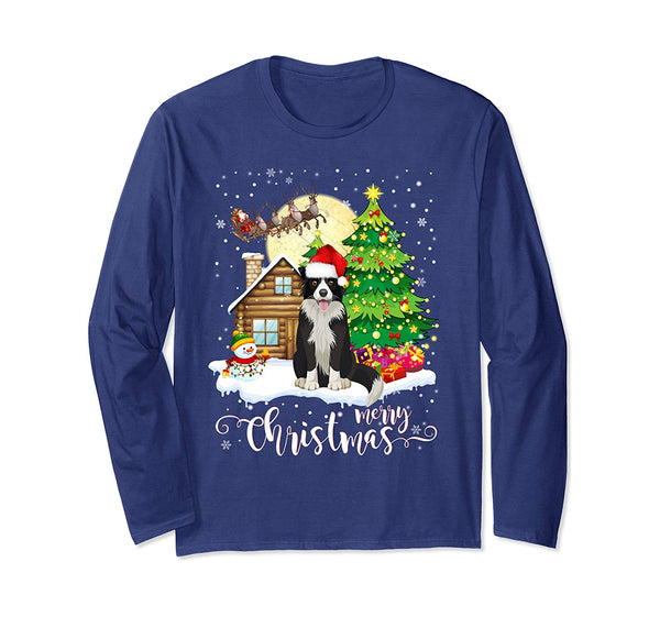 Border Collie Merry Christmas Dog Lover Gift Long Sleeve T-Shirt