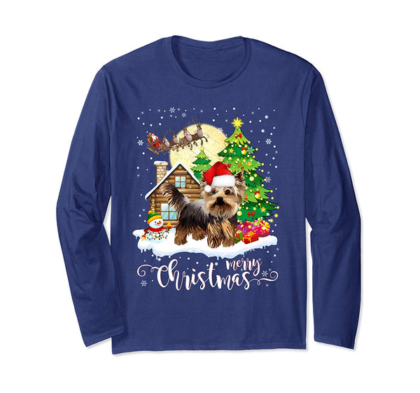 Yorkshire Terrier Merry Christmas Dog Lover Gift Long Sleeve T-Shirt