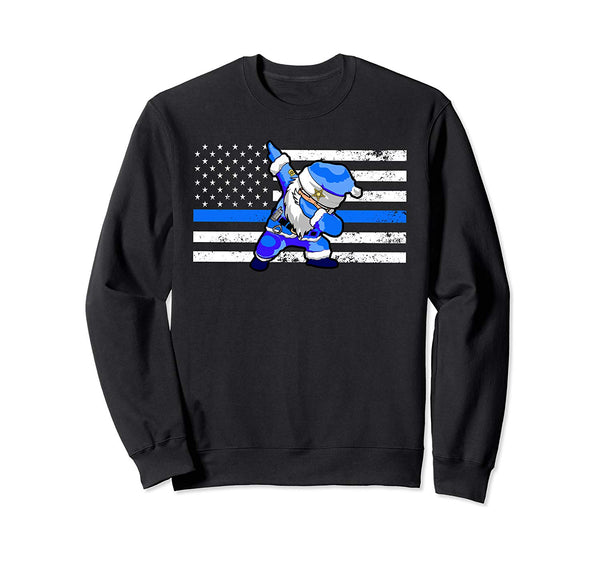 Distressed Dabbing Santa Sweatshirt. Thin Blue Line Police