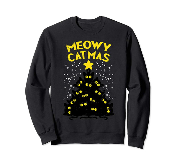 Meowy Catmas Black Cats Tree Funny Cat Owner Christmas Gift Sweatshirt