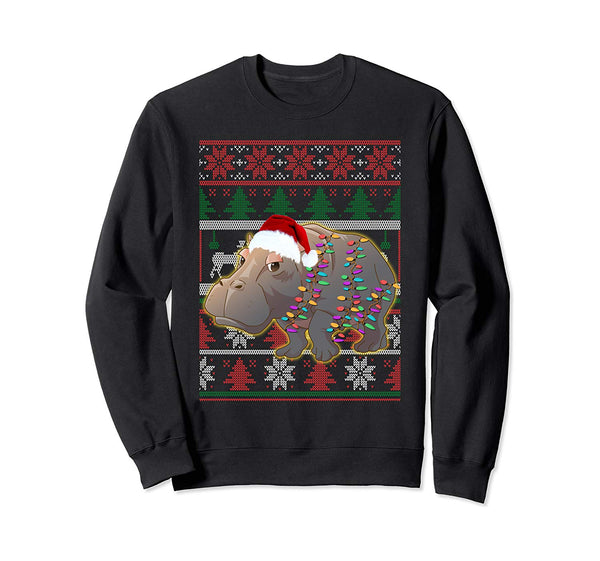 Funny Hippo Ugly Sweater Christmas Pajama Gift Sweatshirt