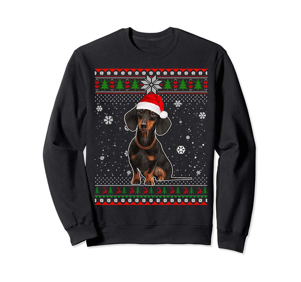 Christmas Dachshund Dog Santa Hat In Snow Ugly Sweater Sweatshirt