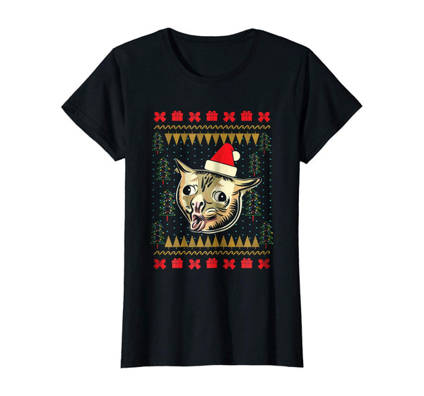 Ugly Christmas Sweater Coughing Cat Meme Tee Shirt