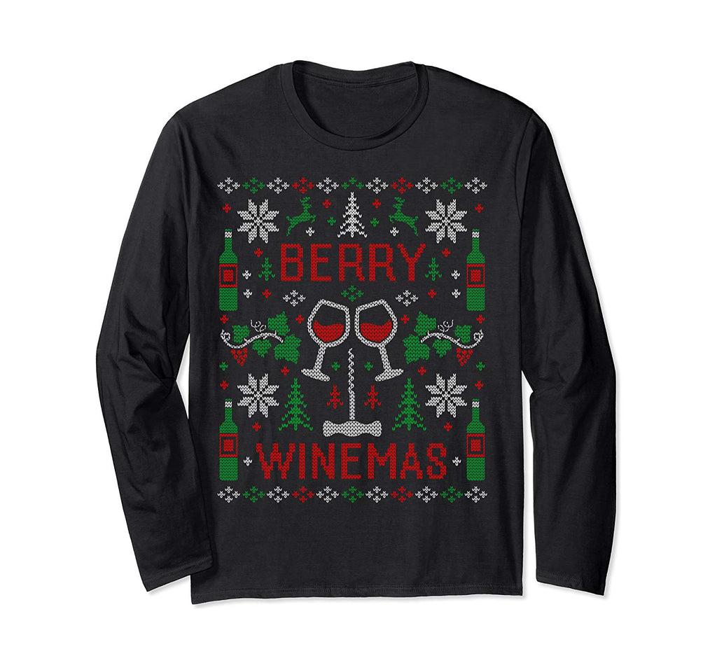 Wine Lover Wine Drinking Ugly Christmas Sweater Party Shirts Long Sleeve T-Shirt