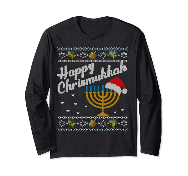 Happy Chrismukkah tee Merry Christmas Ugly Hanukkah Sweater Long Sleeve T-Shirt
