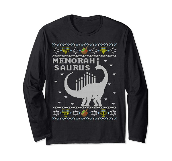 Cute menorah saurus Funny Dinosaur Ugly Hanukkah Sweater Long Sleeve T-Shirt