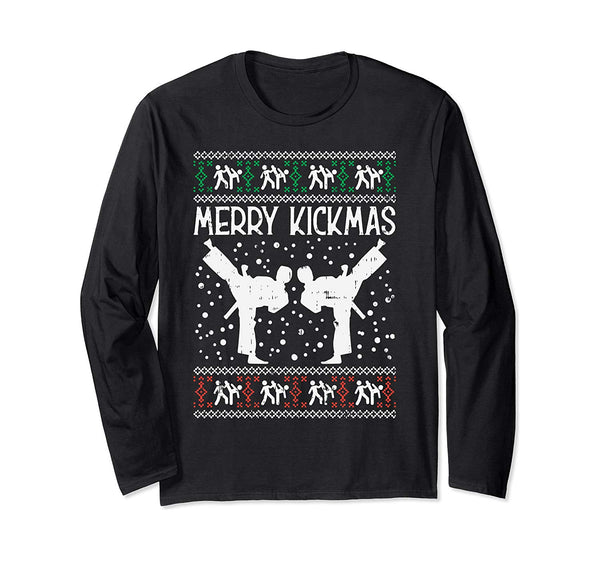 Merry Kickmas Ugly Christmas Karate Jiu Jitsu Martial Gift Long Sleeve T-Shirt