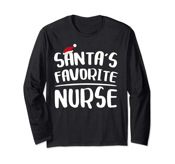 Santa's Favorite Nurse T-Shirt Christmas Gift Shirt Long Sleeve T-Shirt