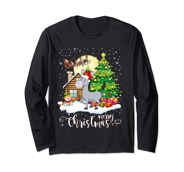 Funny Cute Donkey Lover Merry Christmas 2019 Gift Long Sleeve T-Shirt