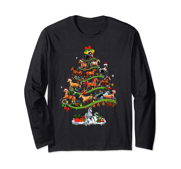 Horse Tree Christmas Candy Cane Gift Ornament Long Sleeve T-Shirt
