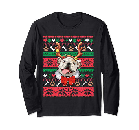 English Bulldog Reindeer Ugly Christmas Sweater Long Sleeve T-Shirt
