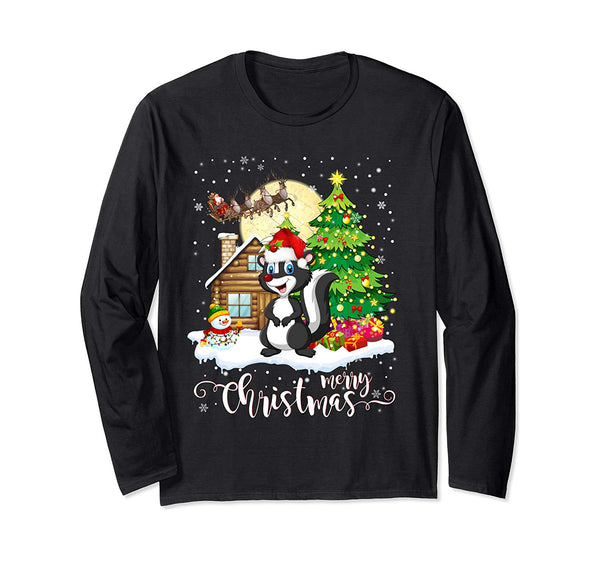 Funny Cute Skunk Lover Merry Christmas 2019 Gift Long Sleeve T-Shirt