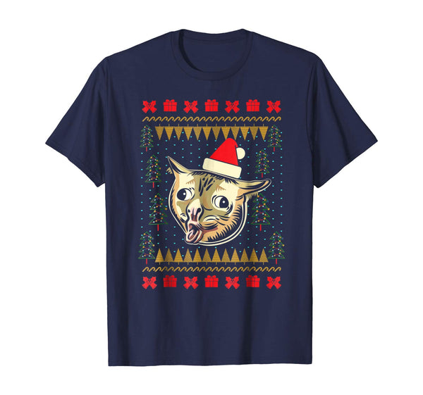 Ugly Christmas Sweater Coughing Cat Meme Tee Shirt