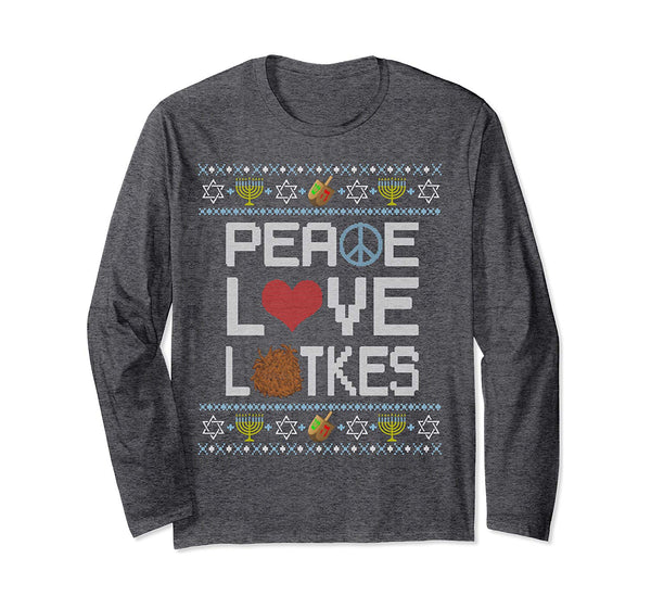 Funny Hanukkah Ugly Sweater shirt Peace Love Latkes Jewish Long Sleeve T-Shirt