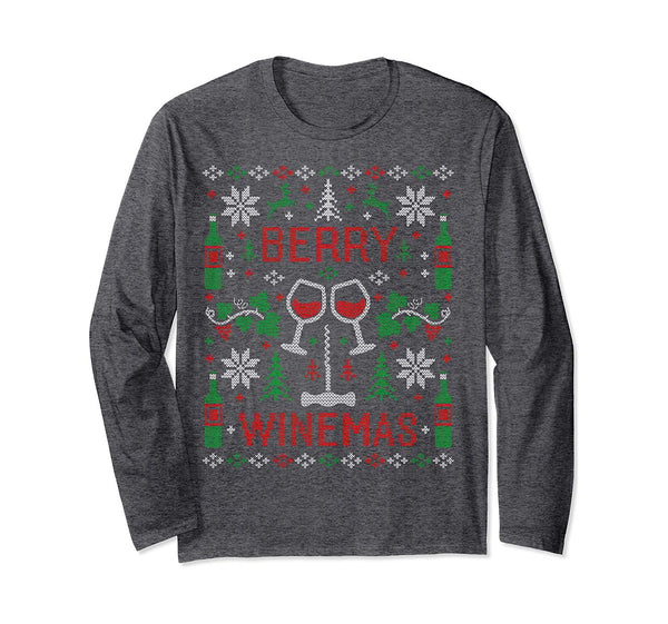 Wine Lover Wine Drinking Ugly Christmas Sweater Party Shirts Long Sleeve T-Shirt
