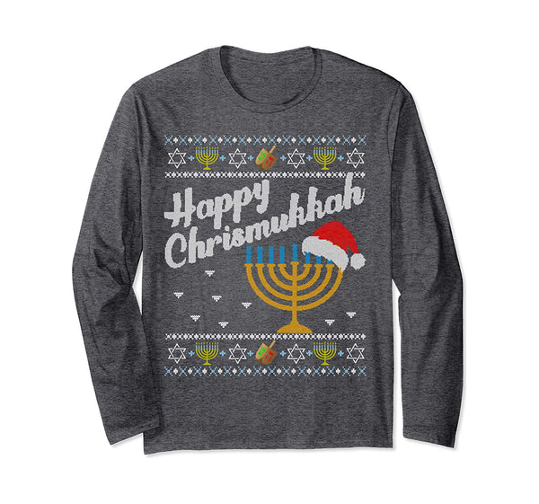 Happy Chrismukkah tee Merry Christmas Ugly Hanukkah Sweater Long Sleeve T-Shirt