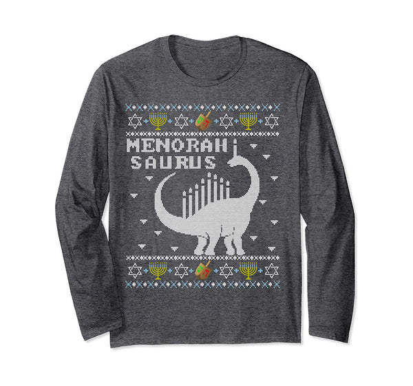 Cute menorah saurus Funny Dinosaur Ugly Hanukkah Sweater Long Sleeve T-Shirt