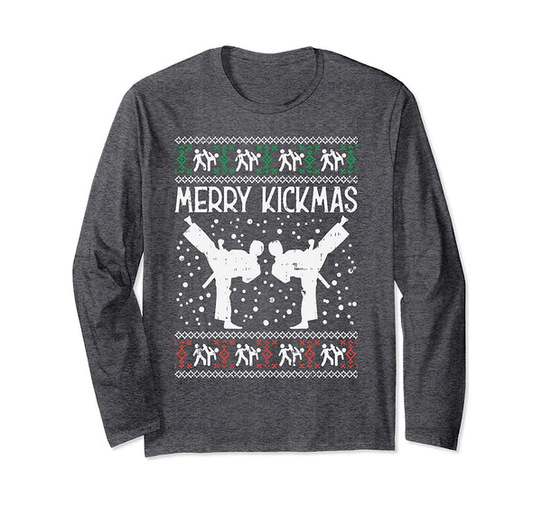 Merry Kickmas Ugly Christmas Karate Jiu Jitsu Martial Gift Long Sleeve T-Shirt