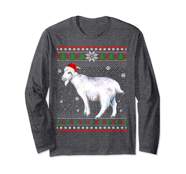 Merry Christmas Goat Farm Santa Hat In Snow Ugly Sweater Long Sleeve T-Shirt