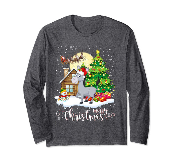 Funny Cute Donkey Lover Merry Christmas 2019 Gift Long Sleeve T-Shirt