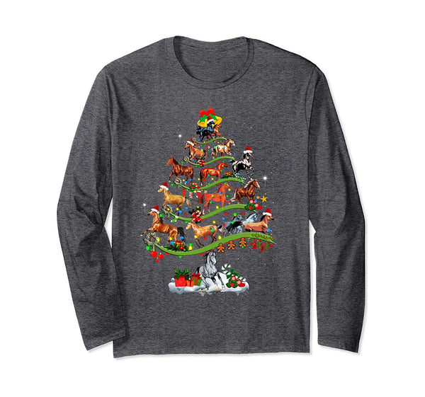 Horse Tree Christmas Candy Cane Gift Ornament Long Sleeve T-Shirt