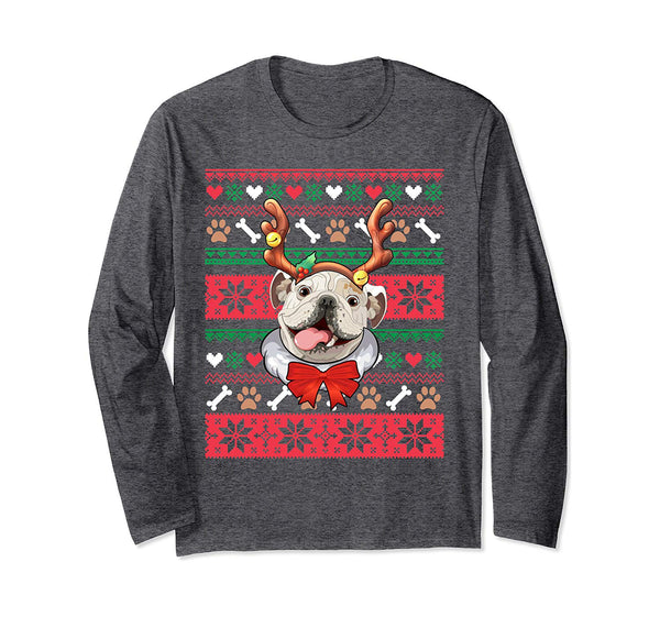 English Bulldog Reindeer Ugly Christmas Sweater Long Sleeve T-Shirt