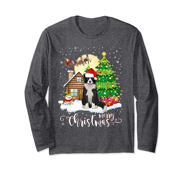 Border Collie Merry Christmas Dog Lover Gift Long Sleeve T-Shirt