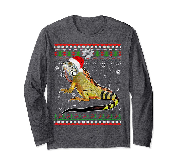 Merry Christmas Iguana Santa Hat In Snow Ugly Sweater Long Sleeve T-Shirt