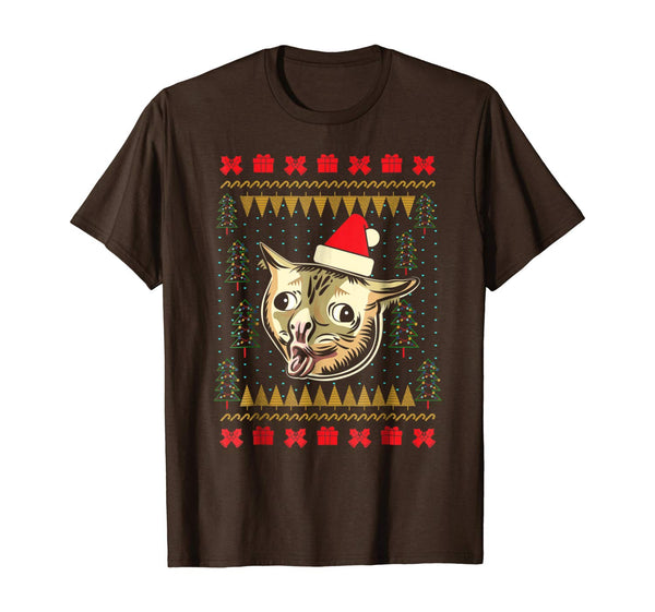 Ugly Christmas Sweater Coughing Cat Meme Tee Shirt