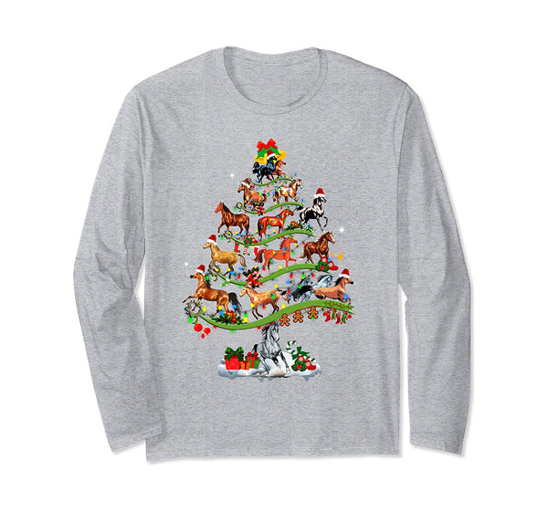 Horse Tree Christmas Candy Cane Gift Ornament Long Sleeve T-Shirt