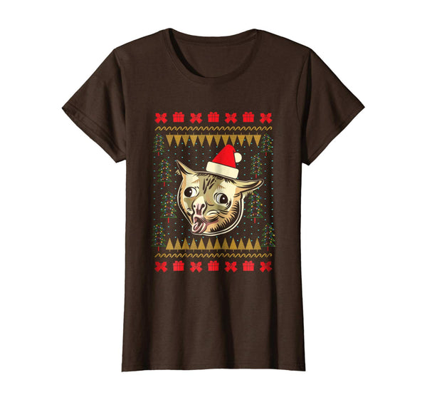 Ugly Christmas Sweater Coughing Cat Meme Tee Shirt