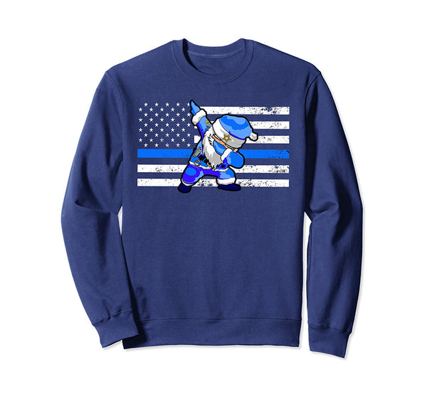 Distressed Dabbing Santa Sweatshirt. Thin Blue Line Police
