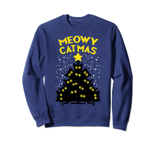 Meowy Catmas Black Cats Tree Funny Cat Owner Christmas Gift Sweatshirt
