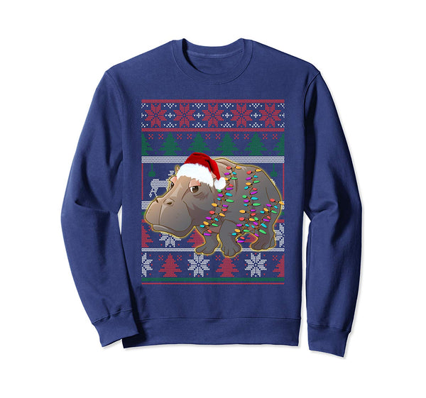 Funny Hippo Ugly Sweater Christmas Pajama Gift Sweatshirt