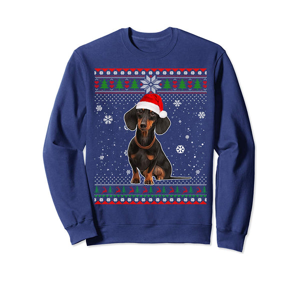 Christmas Dachshund Dog Santa Hat In Snow Ugly Sweater Sweatshirt
