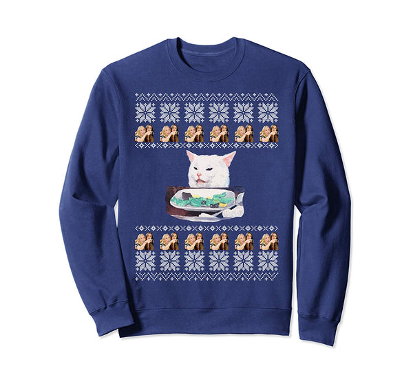 Woman Yelling At A Cat Ugly Christmas Sweater Meme Trending Sweatshirt