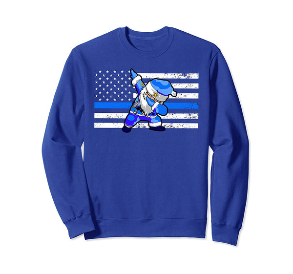 Distressed Dabbing Santa Sweatshirt. Thin Blue Line Police