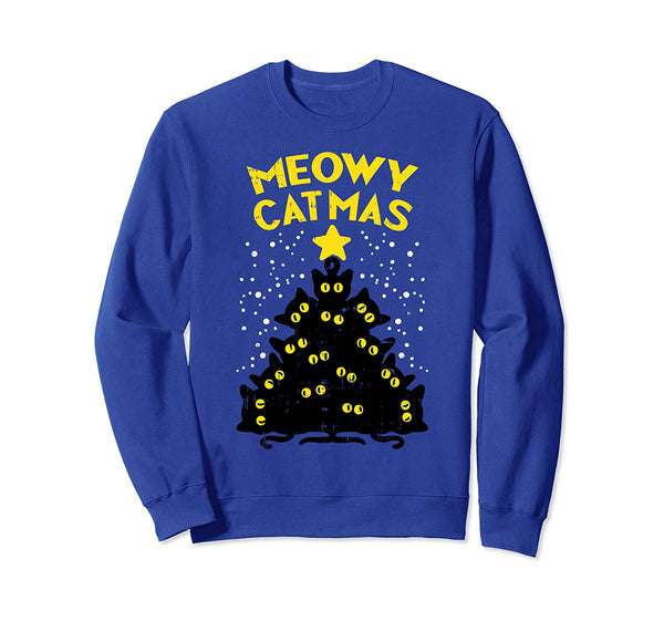 Meowy Catmas Black Cats Tree Funny Cat Owner Christmas Gift Sweatshirt