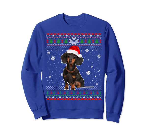 Christmas Dachshund Dog Santa Hat In Snow Ugly Sweater Sweatshirt