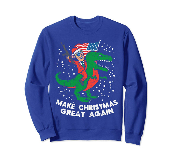 Make Christmas Great Again Trump T-Rex Gun US Dino Xmas Gift Sweatshirt